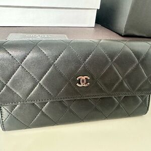 CHANEL Black Quilted Lambskin Wallet